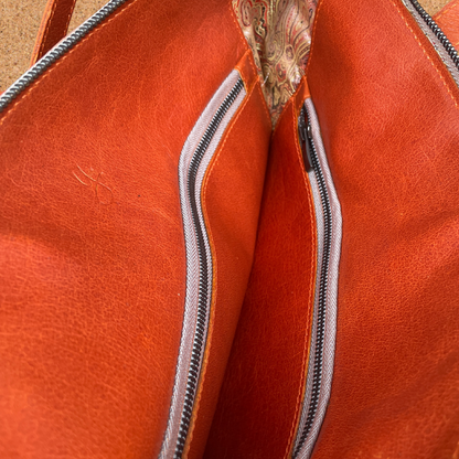 Handtas XL kurk leer oranje