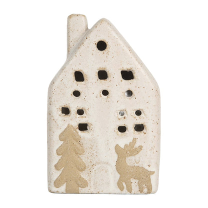 Decoration House with LED 6x5x10 cm Beige Ceramic