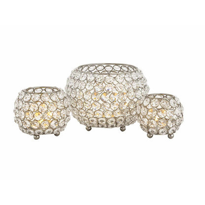 Tealight houder set 3 delig kristal goud zilver