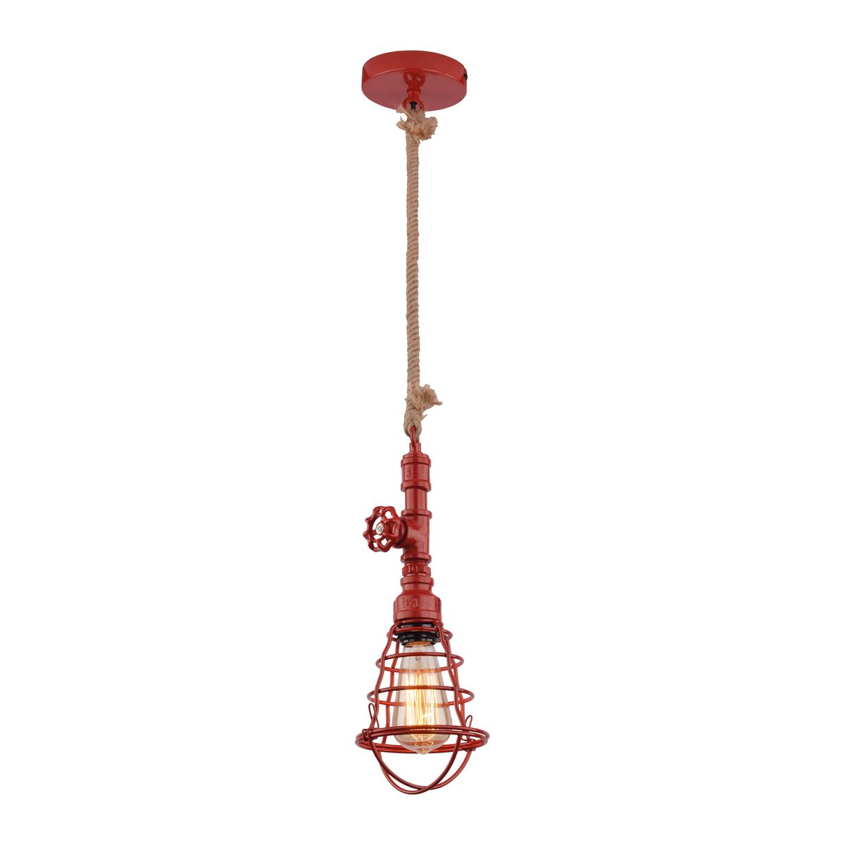 Regia Hanglamp Rood Metaal Met Henneptouw E27 Versie