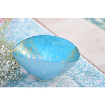 Glazen schaal 26.5x14.3x11.5 cm blauw goud