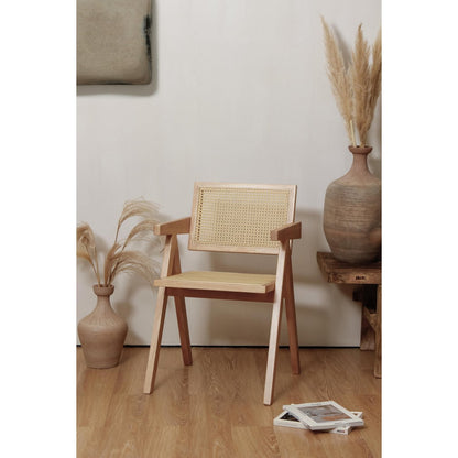 Stoel Pierre Jeanneret Hout en Rotan Hoge Kwaliteit