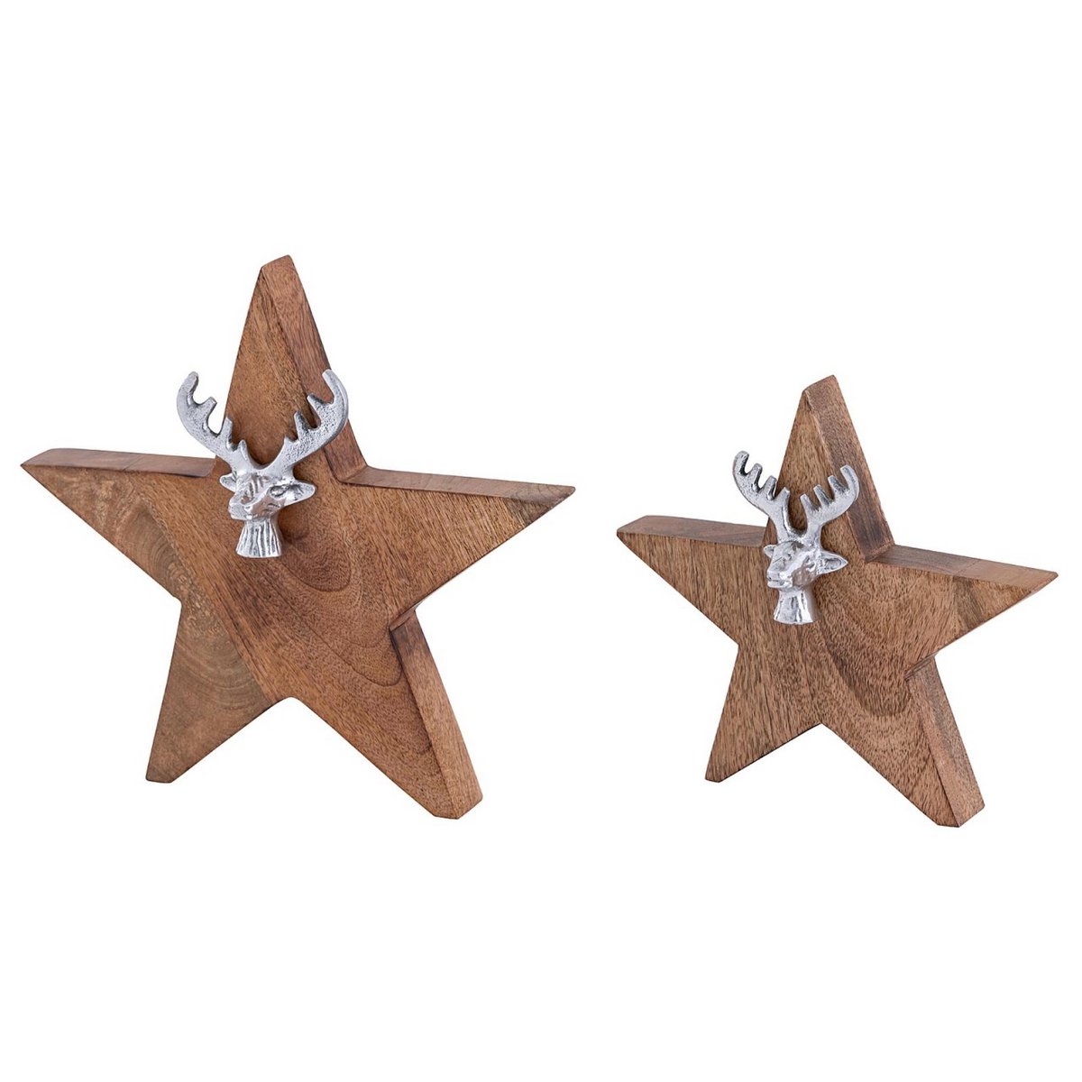 Houten ster decoratie 2 stuks mango hout aluminium 25/19 cm