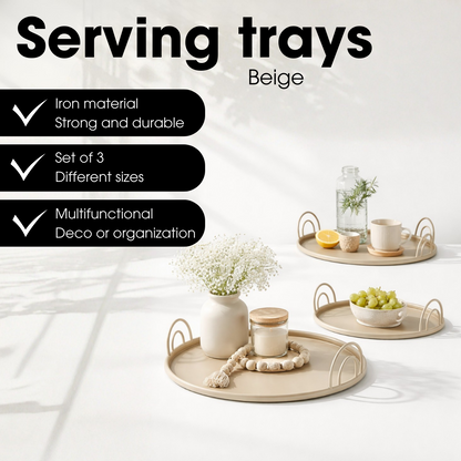 Dienblad set 3 stuks Ø30-42 cm beige ijzer