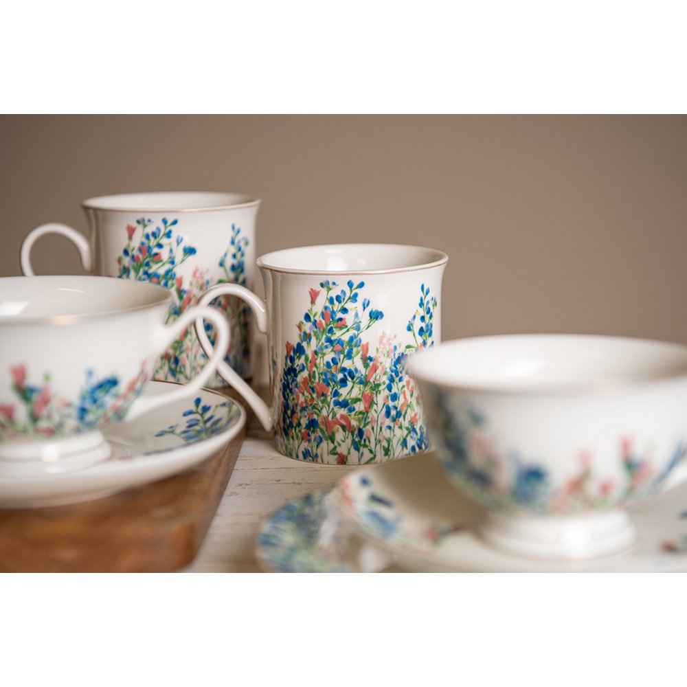 Mok 330 ml keramiek blauw bloemenprint