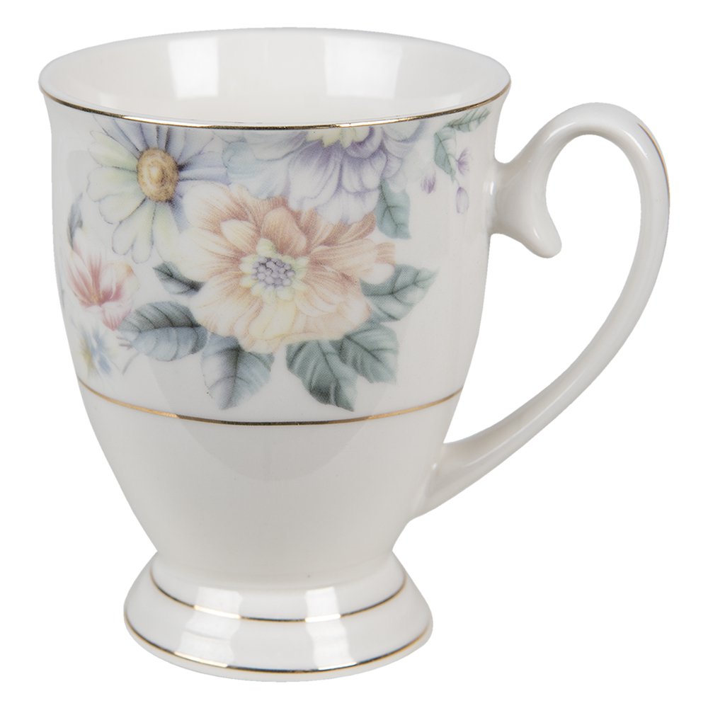 Mok 300 ml beige roze bloemen keramiek