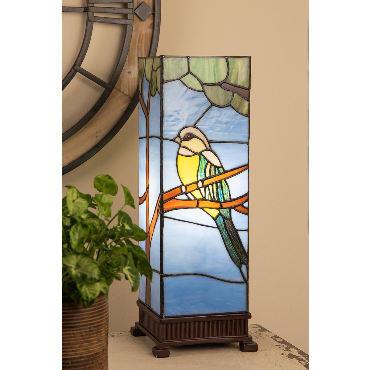 Tiffany Tafellamp 18x18x48 cm Blauw Glas Vogel Tiffany Bureaulamp