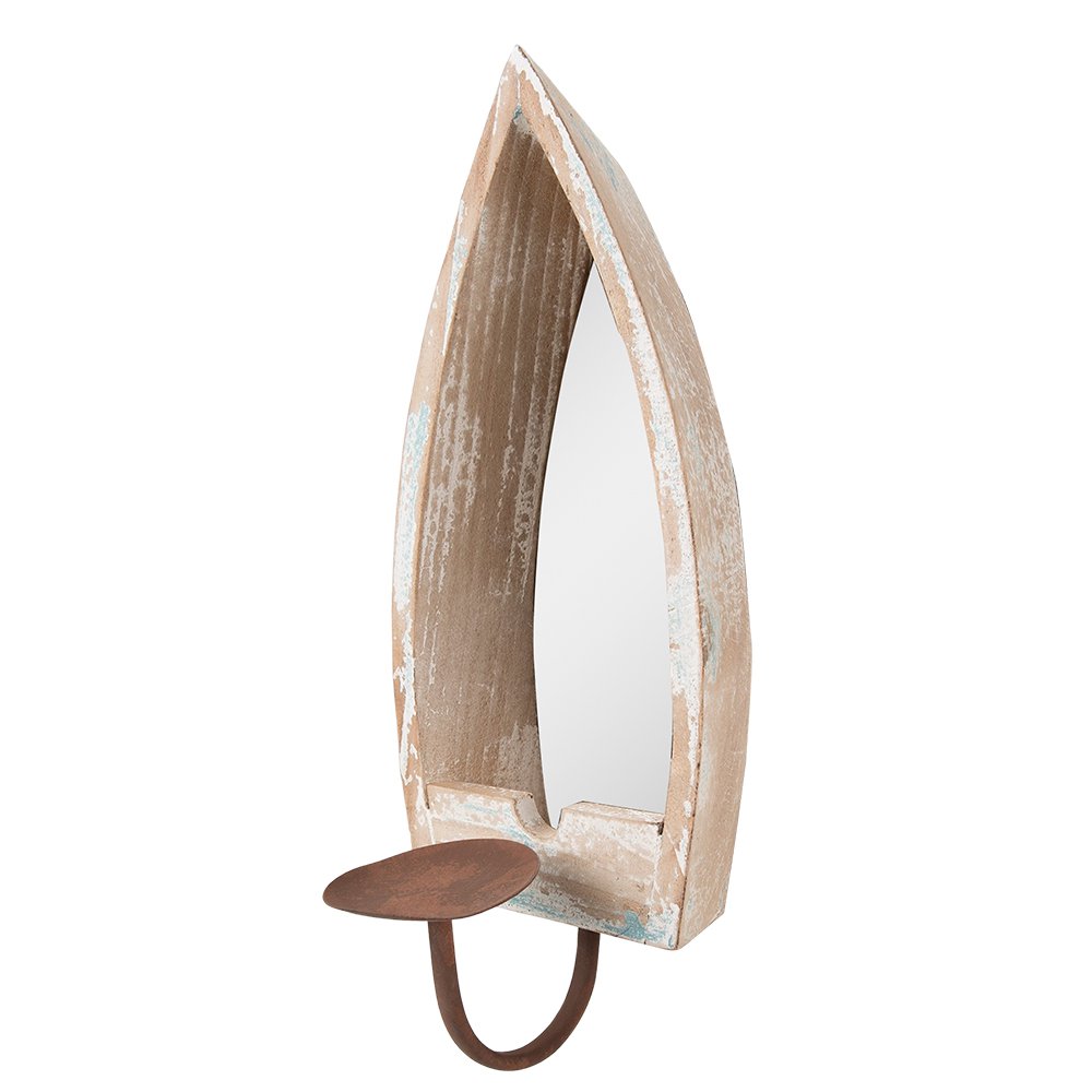 Kandelaar hout beige 15x17x36 cm