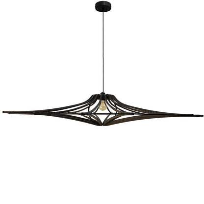 Hanglamp hout 124 cm mat zwart