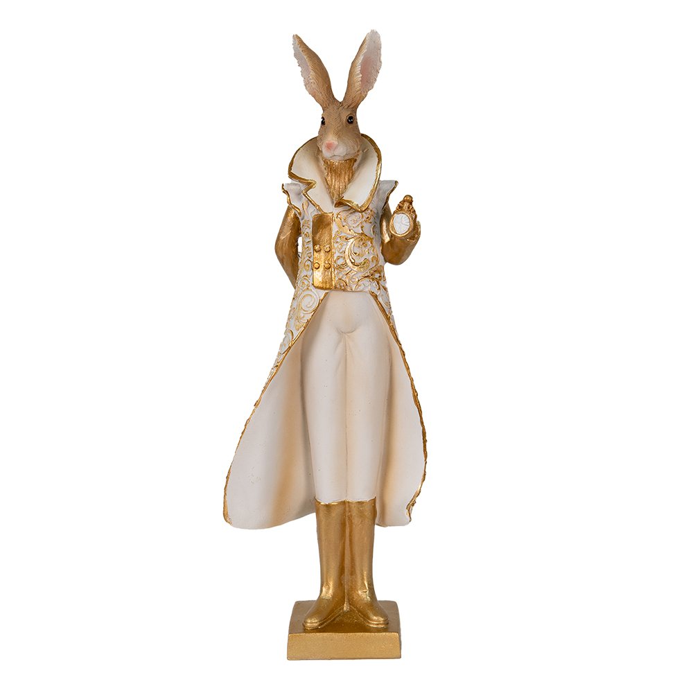 Rabbit Figurine 11x8x33 cm Gold-colored White Polyresin Home Decor