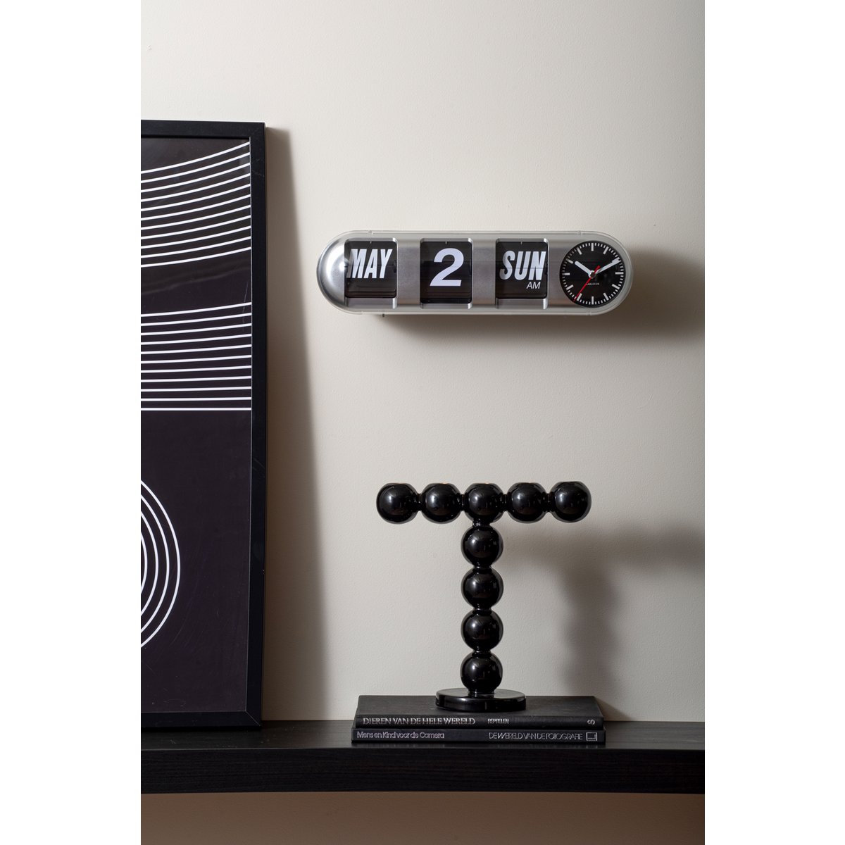 Wandklok Tube Flip 38 cm zilver plastic