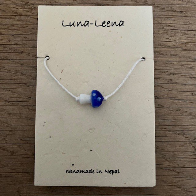 Kinderarmband paddestoel blauw handgemaakt