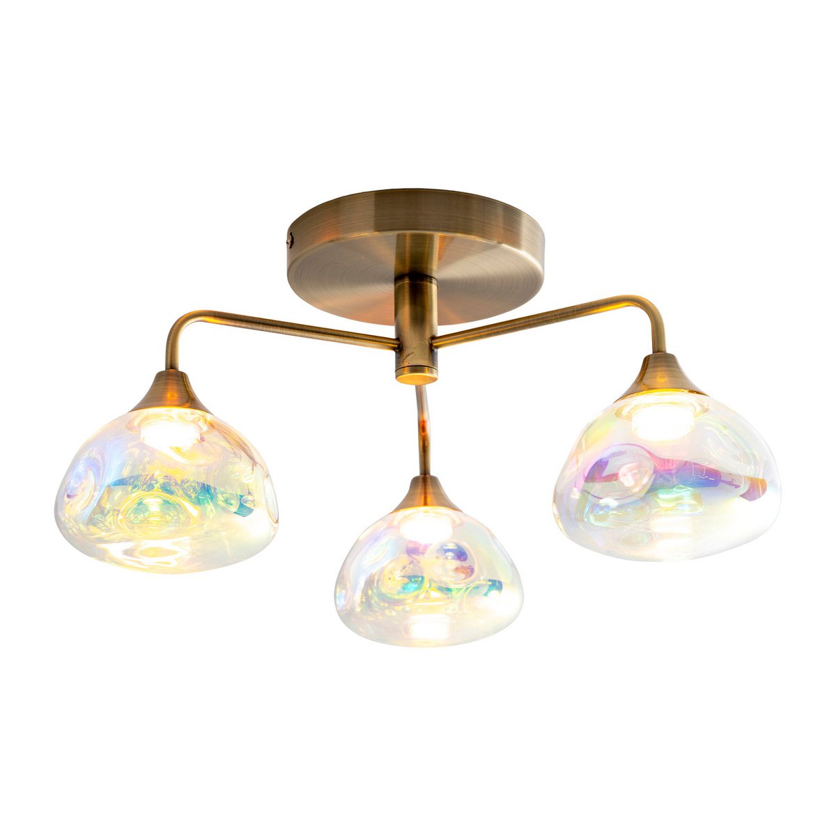 Varna 3-Flame LED Plafondlamp Met Irisglas En Messing