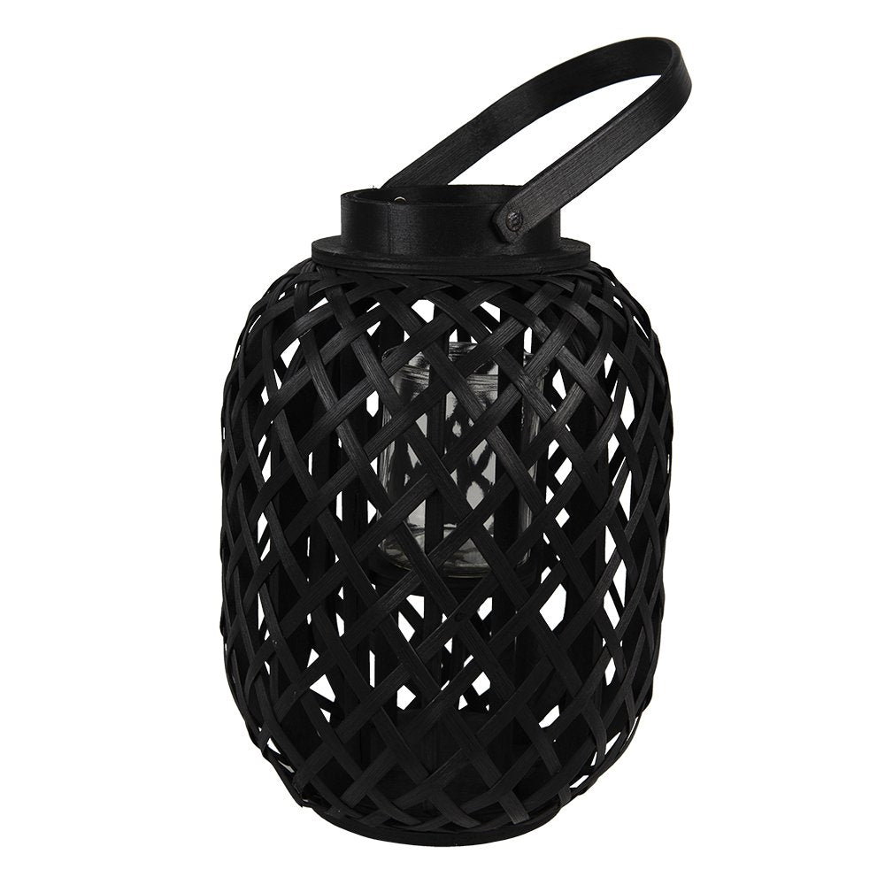 Lantern Ø 22x29 cm Black Bamboo Candle Holder