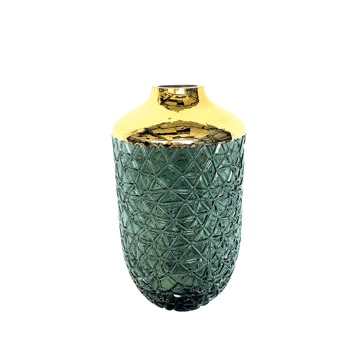 Vaas groen met gouden rand 16x29 cm glas