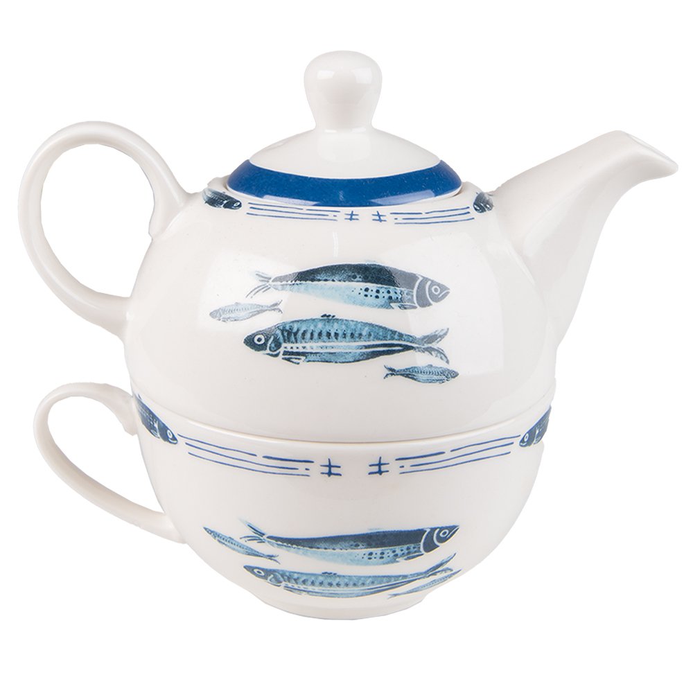 Theepot set 400 ml wit blauw keramiek