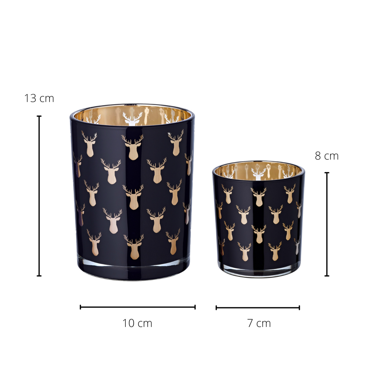 Theelicht lantaarn set 2 stuks glas zwart goud