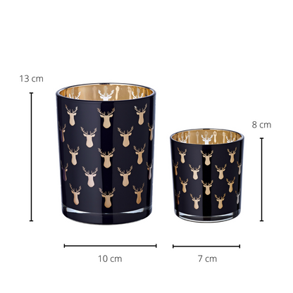 Theelicht lantaarn set 2 stuks glas zwart goud
