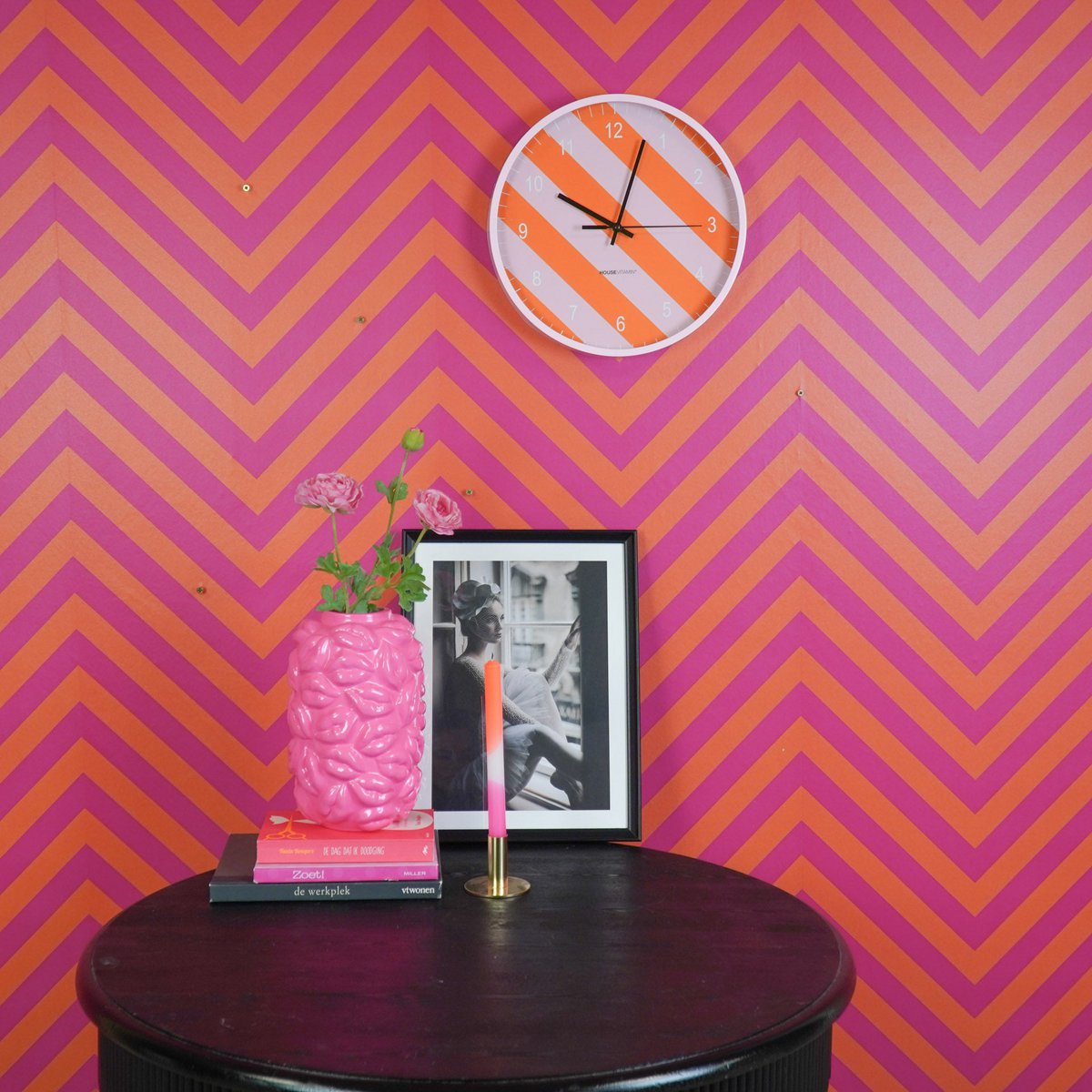 Wandklok 34x4x34 cm plastic oranje roze