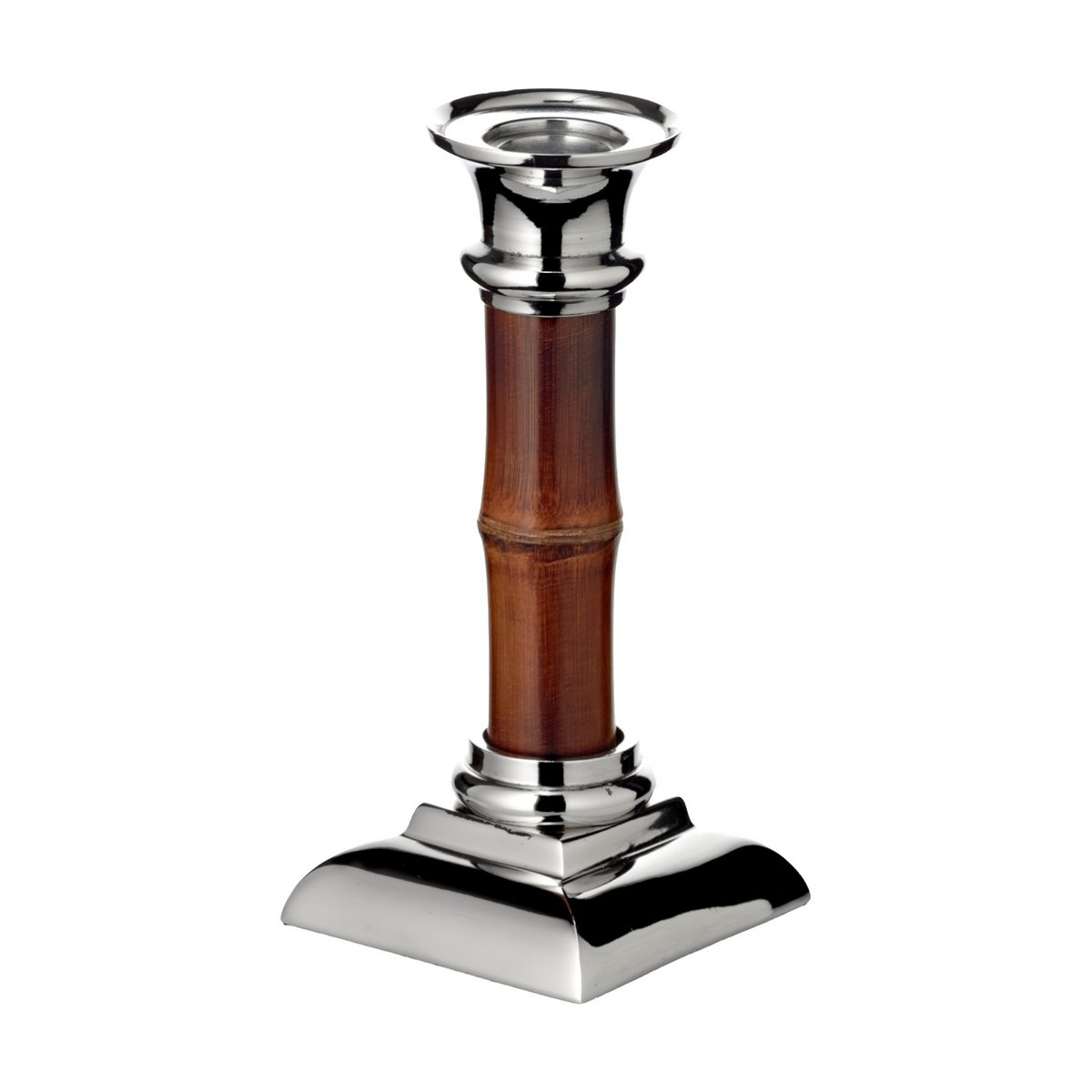 Kandelaar bamboe staal 17 cm zilver
