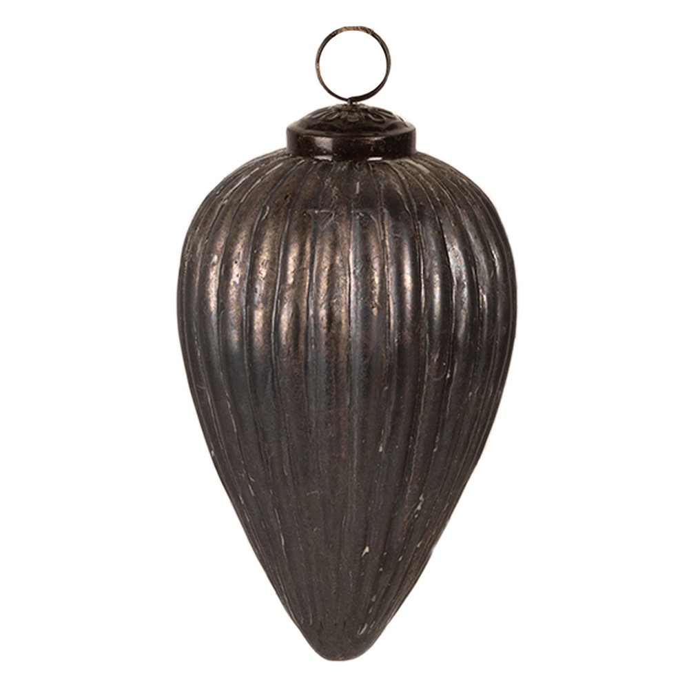 Kerstbal 9x14 cm grijs glas