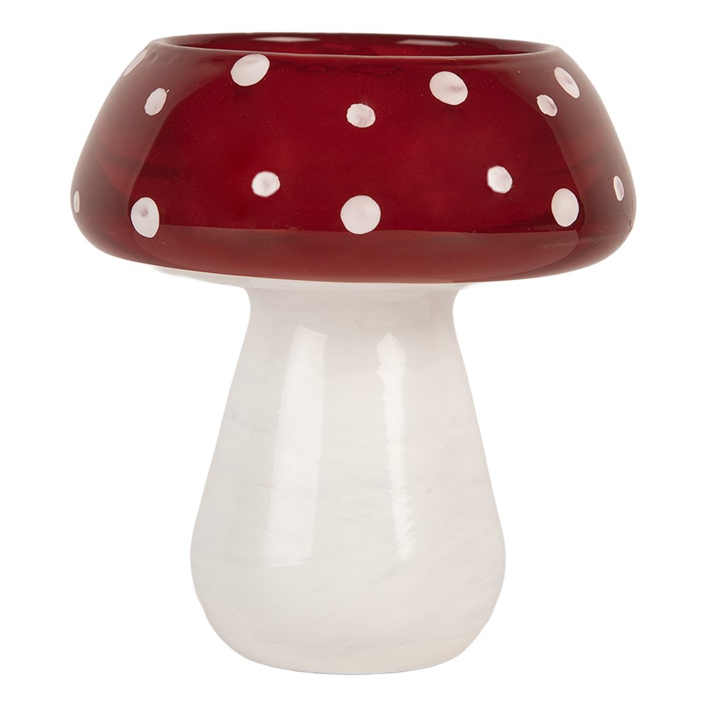 Waxinelichthouder paddenstoel Ø 8x9 cm rood wit glas