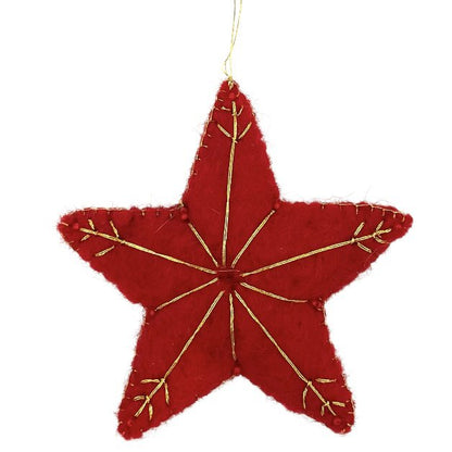 Kersthanger ster 10 cm rood goud wolvilt