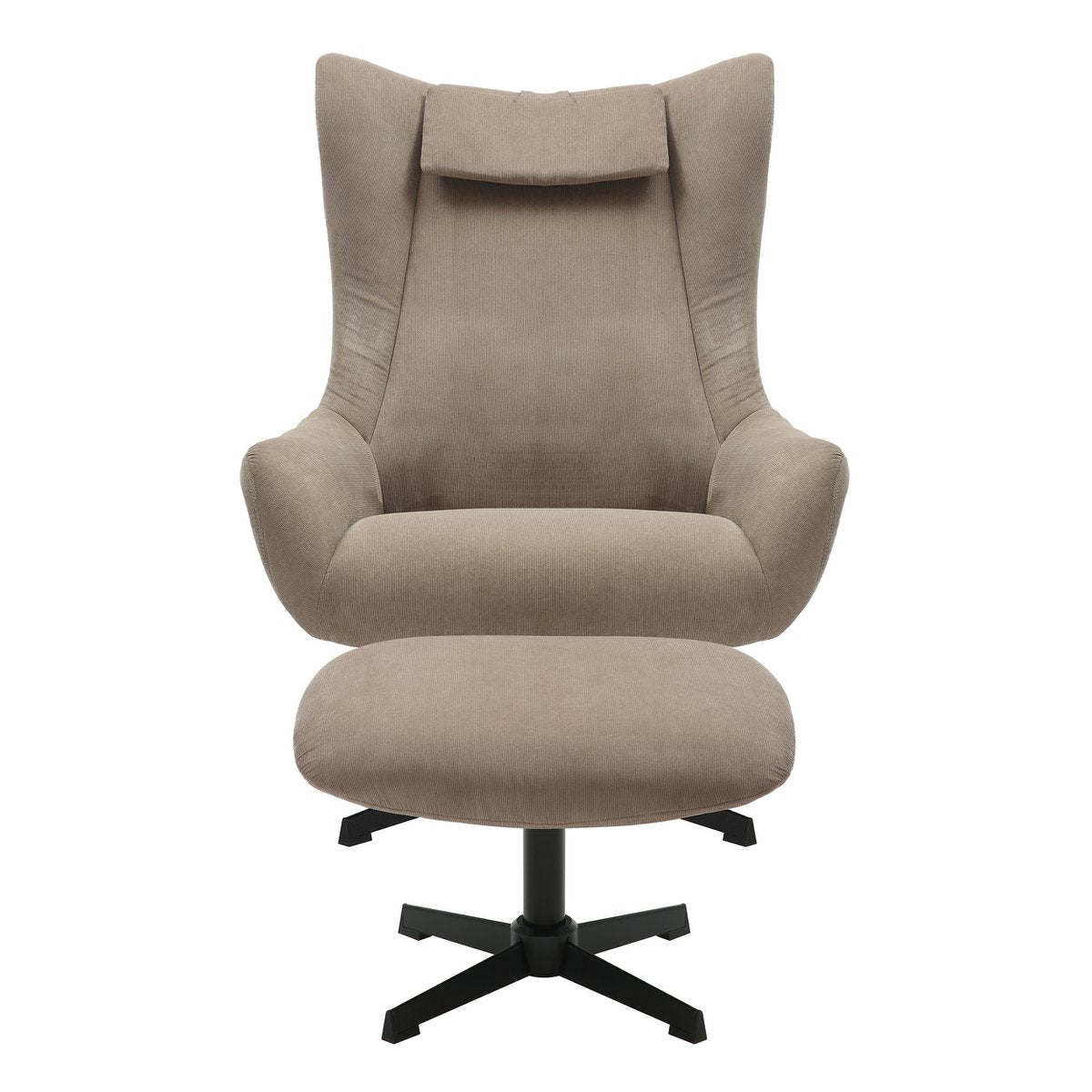 Fauteuil met kruk corduroy bruin 82x85x106 cm