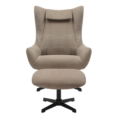 Fauteuil met kruk corduroy bruin 82x85x106 cm