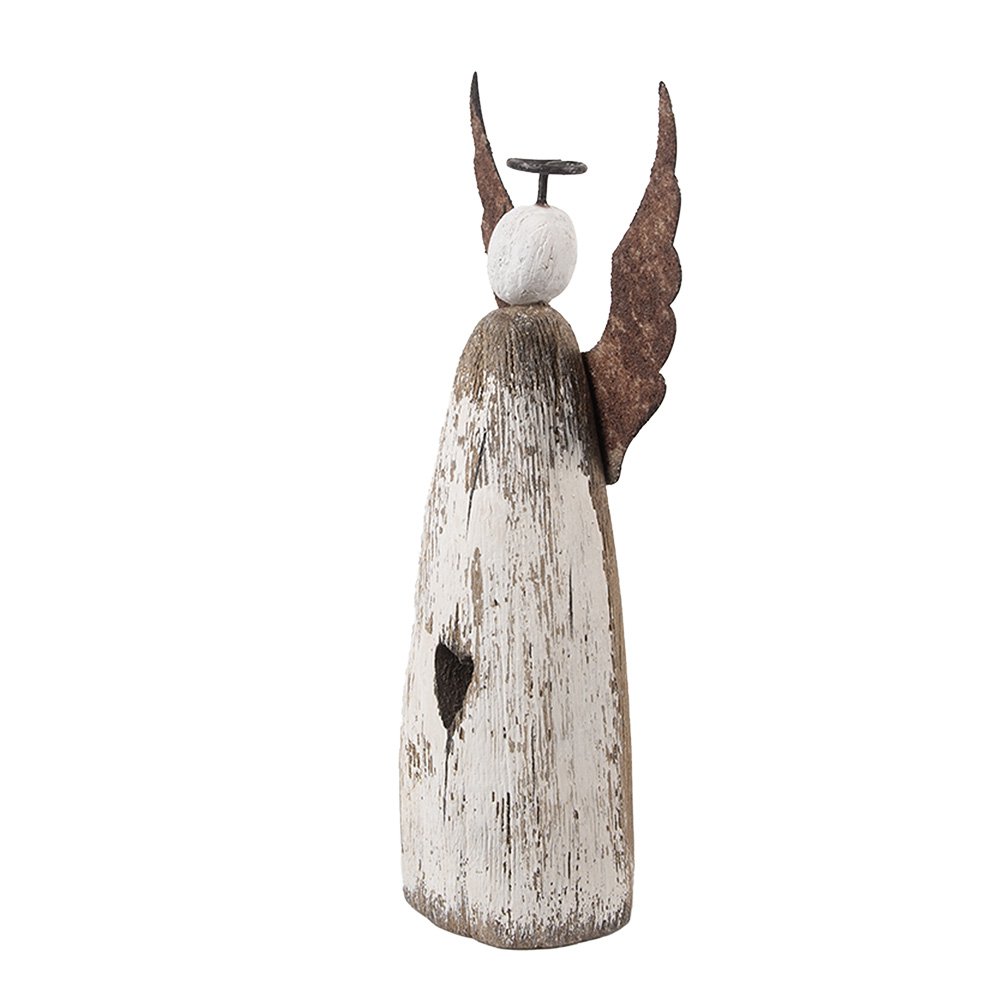 Decoratie engel 9x4x18 cm wit bruin hout