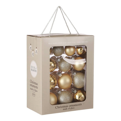 Kerstballen set 26 stuks glas champagne 5/6/7 cm