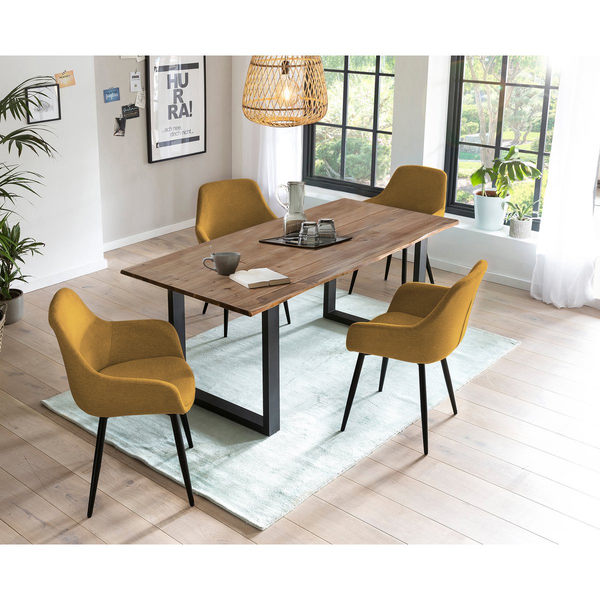 Eettafel set 160x90 cm massief acaciahout