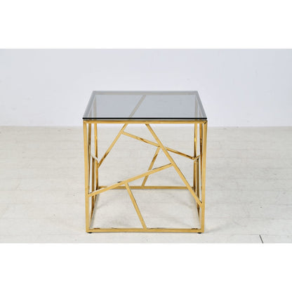 Bijzettafel 55x55x55 cm goud grijs glas metaal