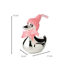 Spaarpot eend verzilverd 13 cm roze blauw