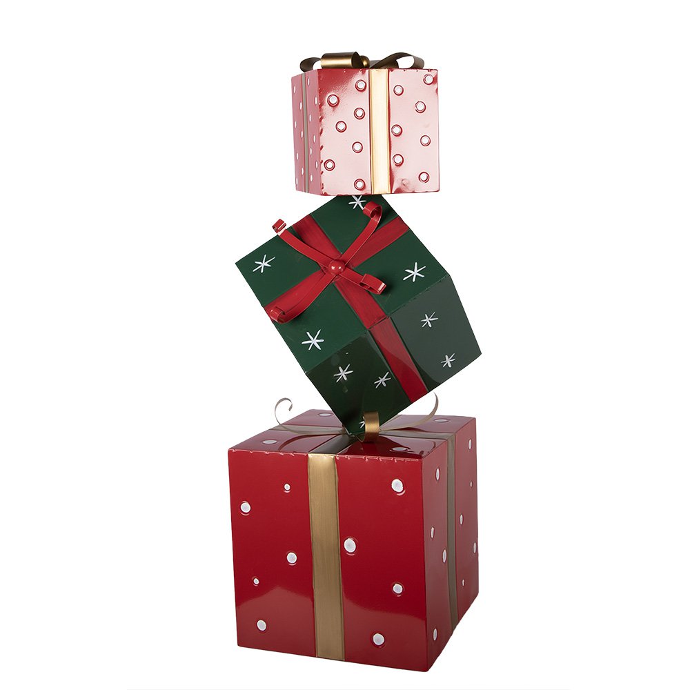 Kerstdecoratie Beeld Cadeau 36x36x90 cm Rood Groen Metaal