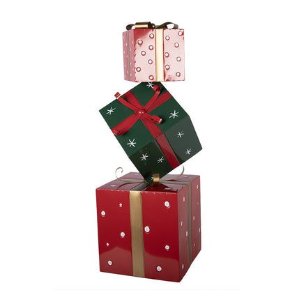 Kerstdecoratie Beeld Cadeau 36x36x90 cm Rood Groen Metaal