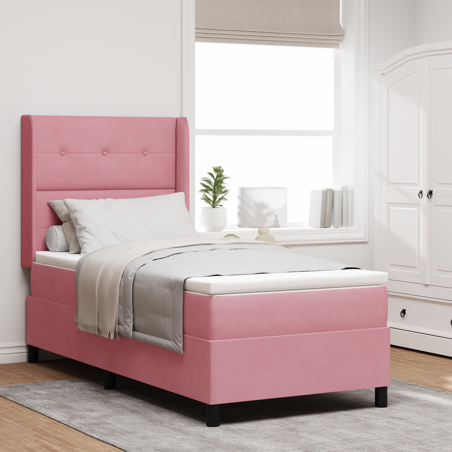 Boxspringbed met matras en LED fluweel roze 100x200 cm