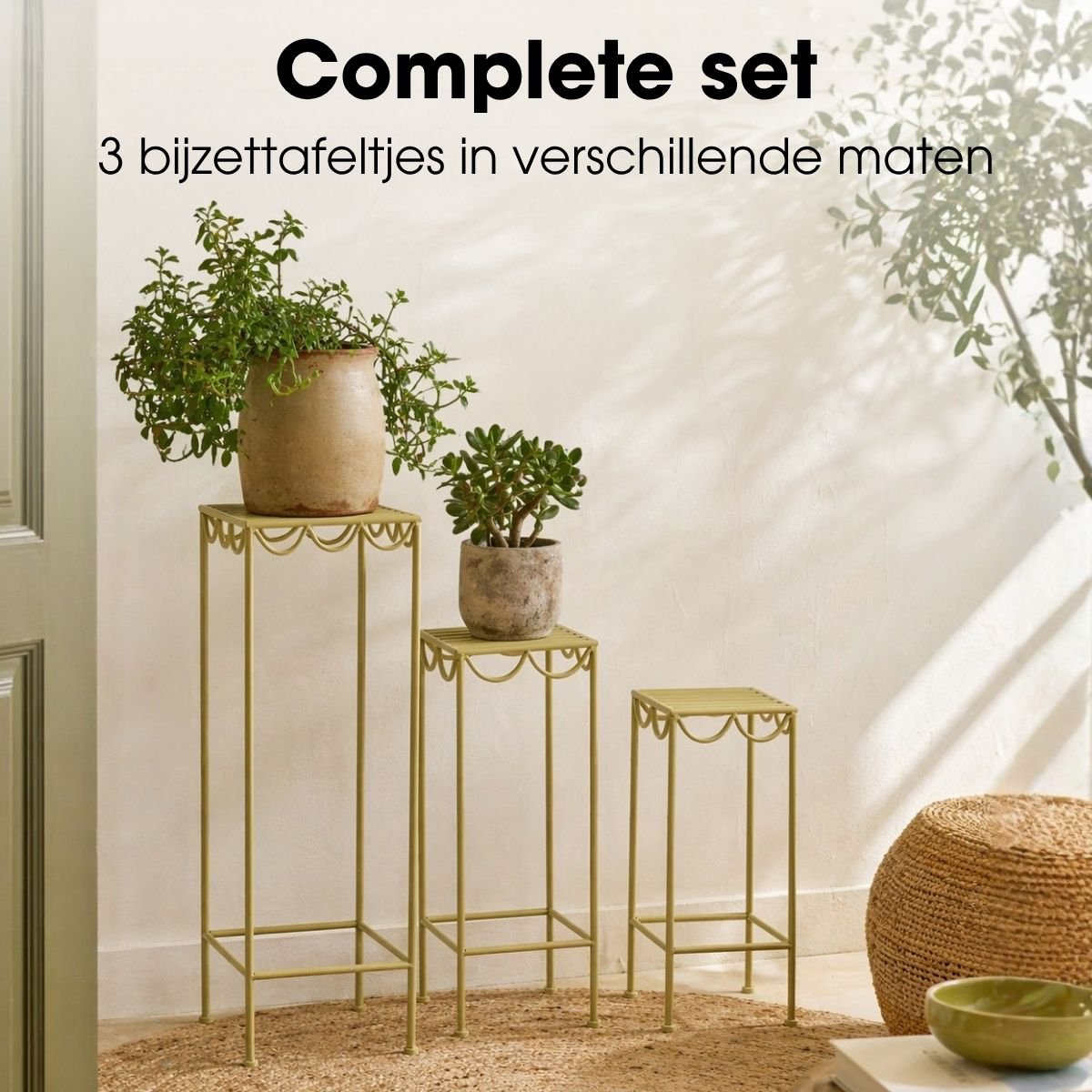 Plantenstandaard 3 stuks lichtgroen ijzer