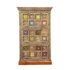 Shoe cabinet with 3 flaps, acacia, metal, colorful
