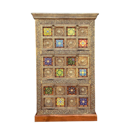 Shoe cabinet with 3 flaps, acacia, metal, colorful