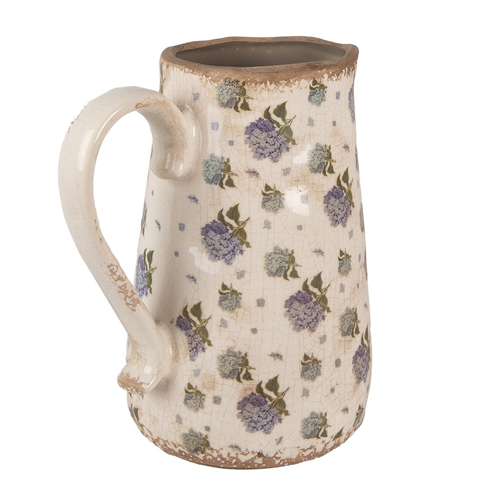 Decoratie Kan 21x15x23 cm Beige Blauw Keramiek Bloemen Schenkkan
