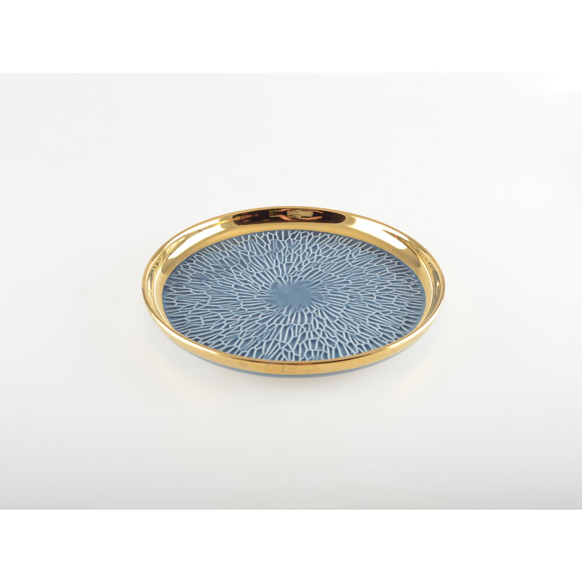 Dessertborden 4 stuks 2 blauw 2 crème met gouden rand 20 cm