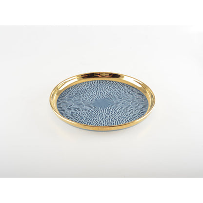 Dessertborden 4 stuks 2 blauw 2 crème met gouden rand 20 cm