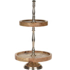 Etagere 2-laags mangohout metaal 36 cm