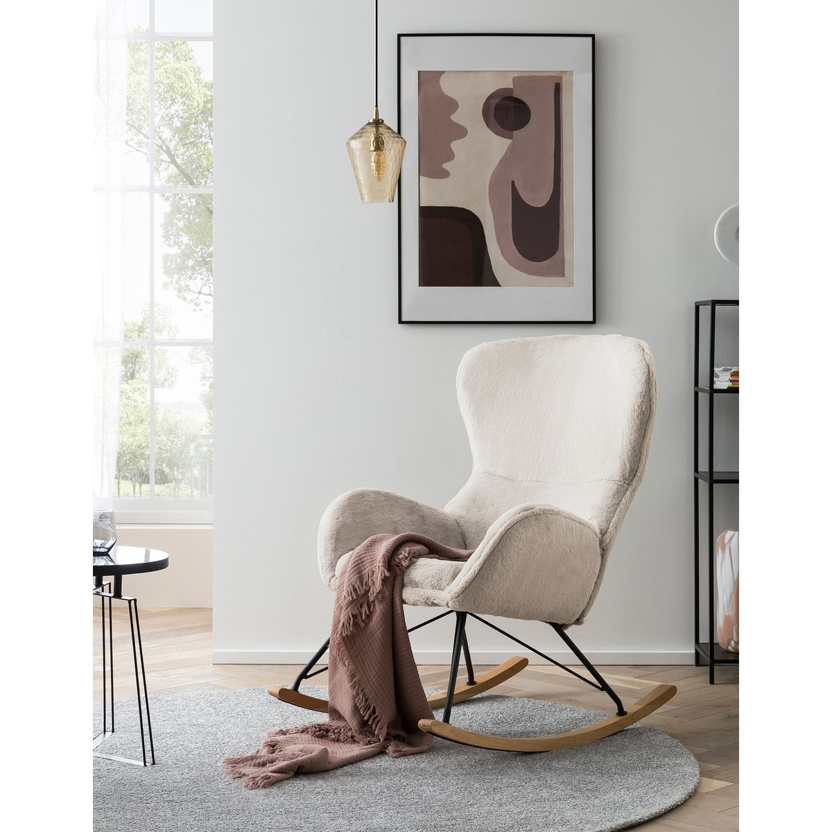 Schommelstoel lamsvachtlook beige 70x102x94 cm