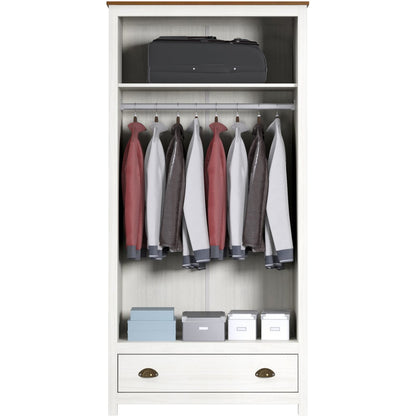 Kledingkast massief dennenhout wit bruin 91x54x185 cm