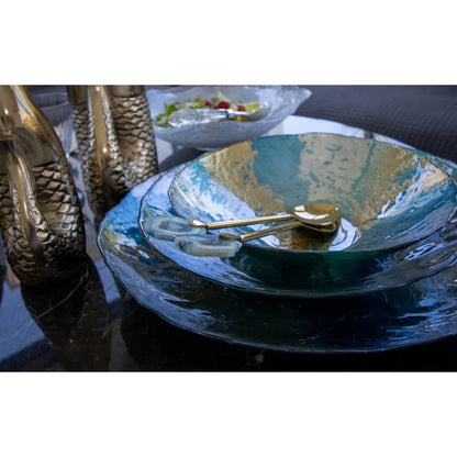 Fruitschaal 32 cm glas turquoise goud