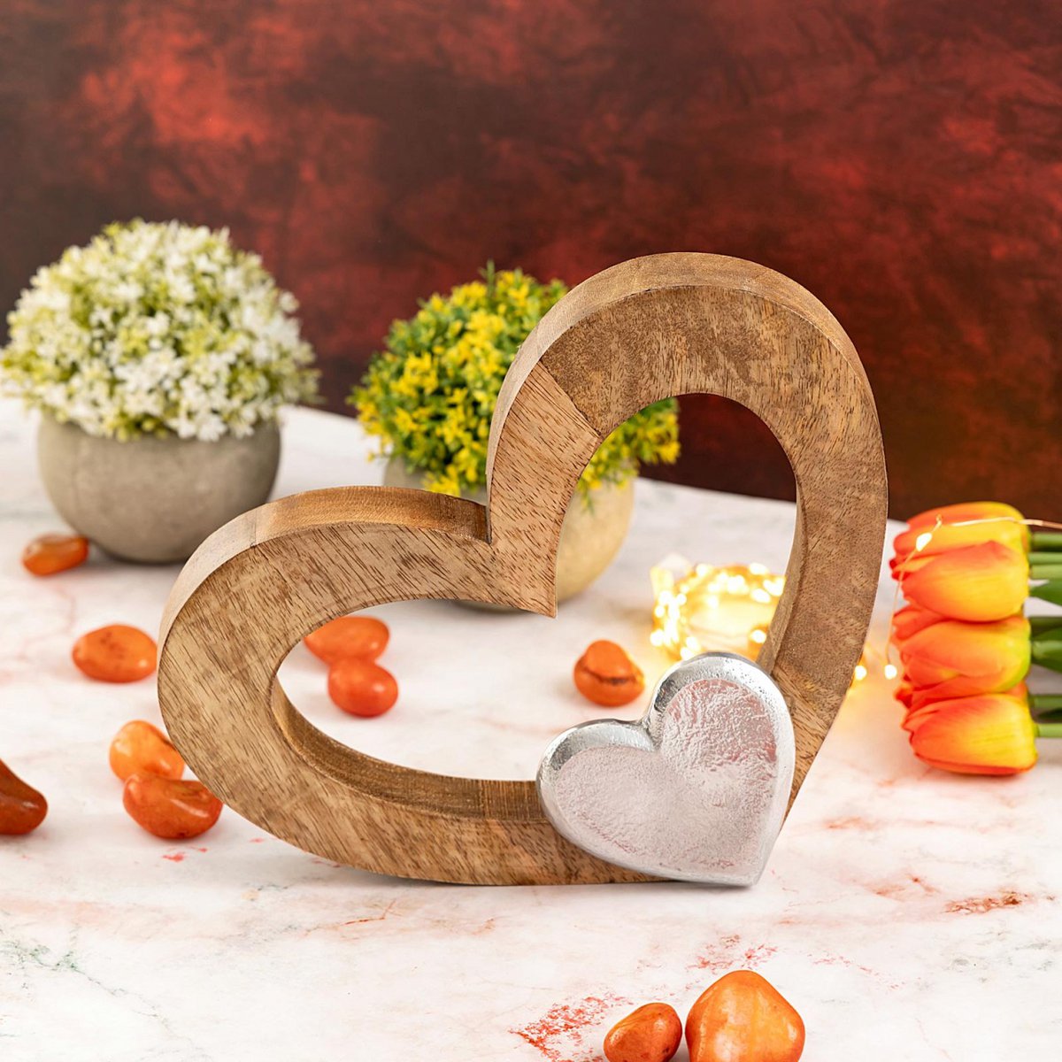 Houten figuur 27x21 cm mango aluminium