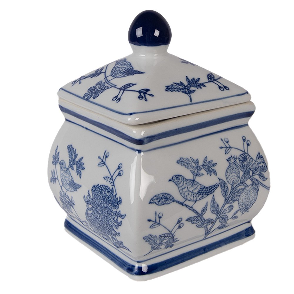 Voorraadpot 13x13x17 cm wit blauw keramiek