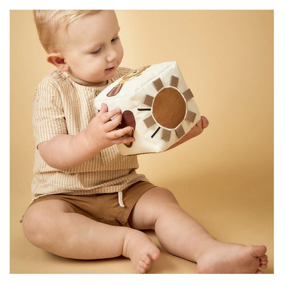 Babyspeelgoed kubus 12x12 cm biologisch katoen creme